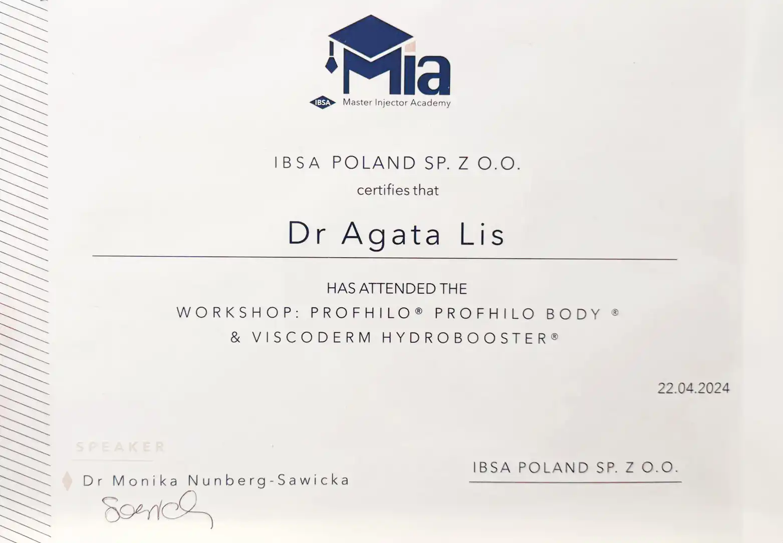 Certyfikat Agata Lis 1